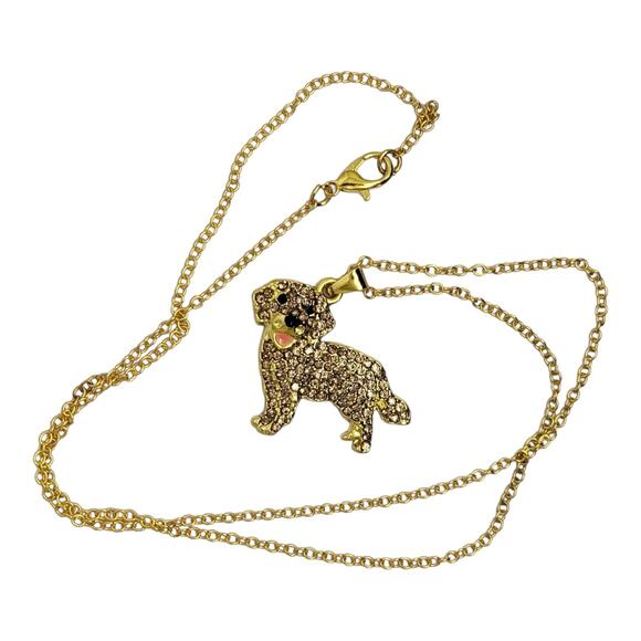 Gold Tone Round Gold Crystal Golden Retriever Dog Pendant 18" - Picture 5 of 5